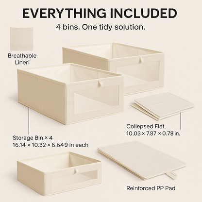 Foldable Linen Clothing Storage Bin with Clear Window