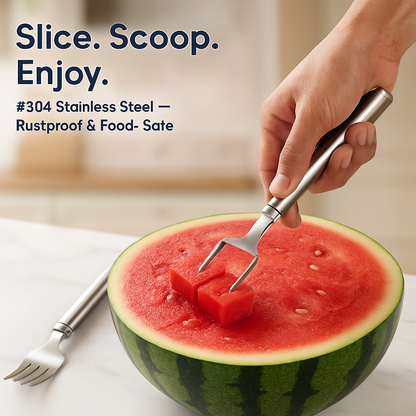 Watermelon Cutter Slicer Fork 2-in-1 Stainless Steel