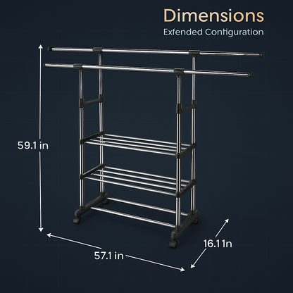Extendable Garment Hanging Rack for Home Use