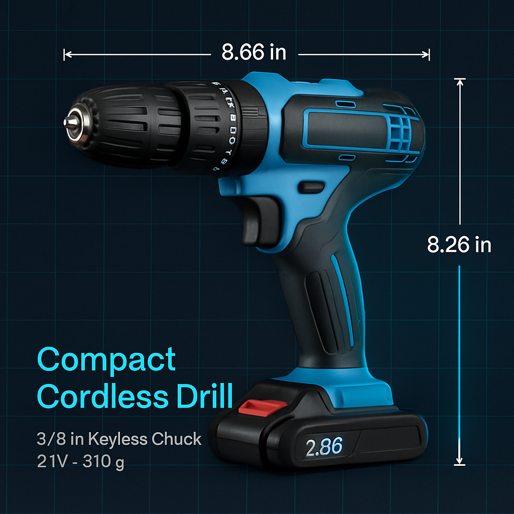 Cordless Drill Set with 2 Batteries, Charger & Bits