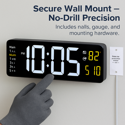 LED Digital Wall Clock with Remote - 12/24h, 3 Alarms