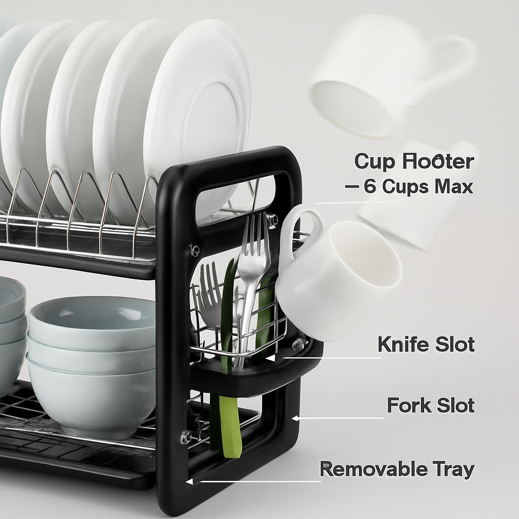 2 Tier Iron Dish Drying Rack for Kitchen Counter Storage