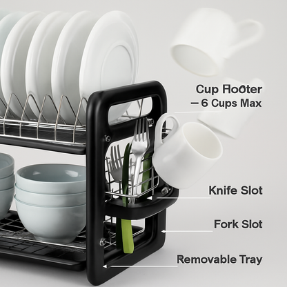 2 Tier Iron Dish Drying Rack for Kitchen Counter Storage