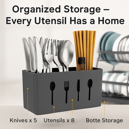 Dish Drying Rack with Drainboard and Utensil Holder