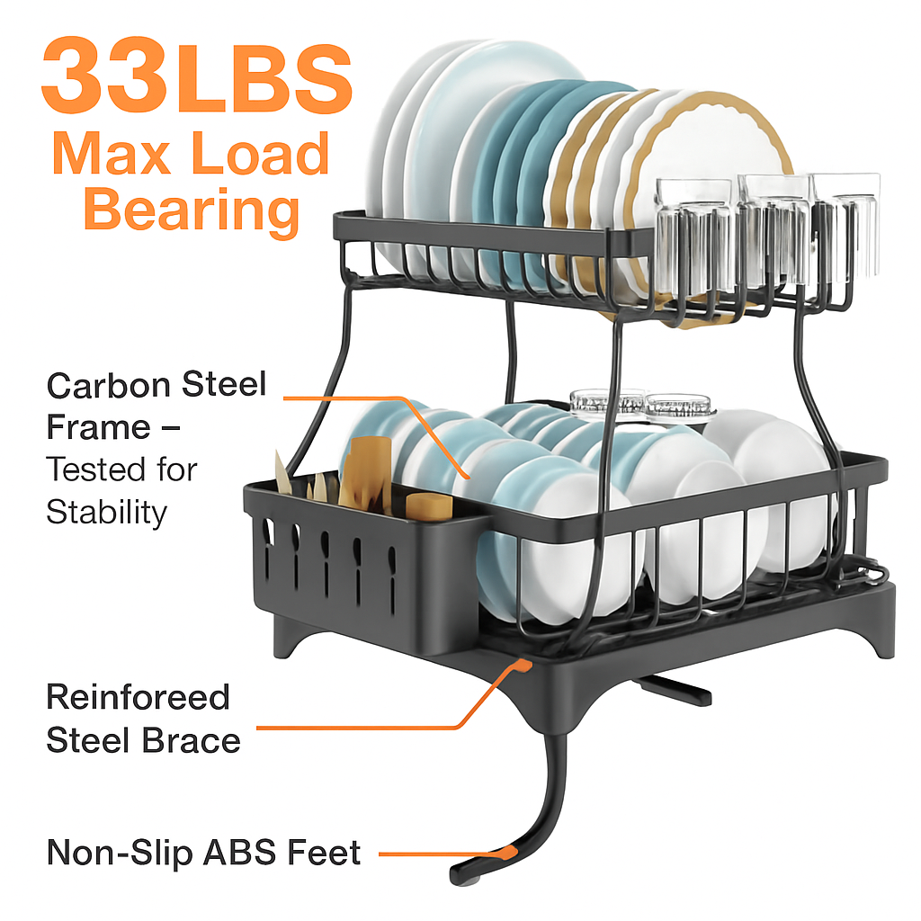 Dish Drying Rack with Drainboard and Utensil Holder