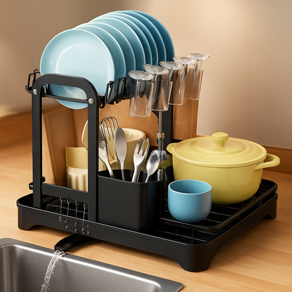2-Tier Dish Drying Rack for Kitchen Counter Space