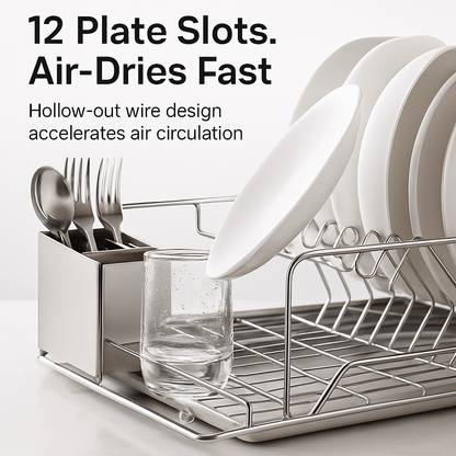Dish Drying Rack with Drainboard and Cutlery Holder