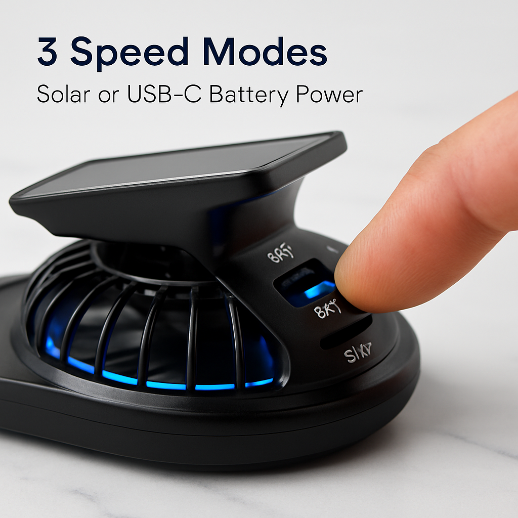 Wide Brim Sun Hat with 2 Solar-Powered Fans