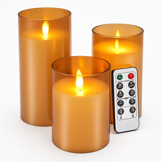 Flameless Battery-Operated Glass Pillar Candles with Remote
