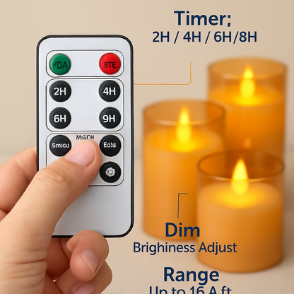 Flameless Battery-Operated Glass Pillar Candles with Remote
