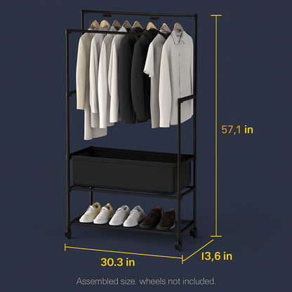 Double Rods Garment Rack with Storage Bag