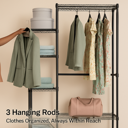 4-Tier Garment Rack with Wheels for Home Use