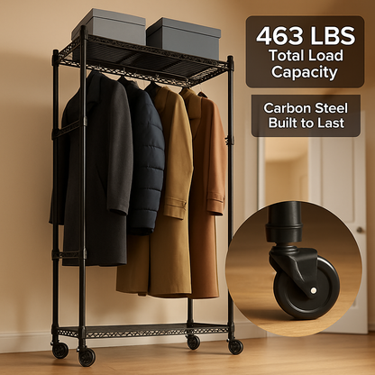 4-Tier Garment Rack with Wheels for Home Use