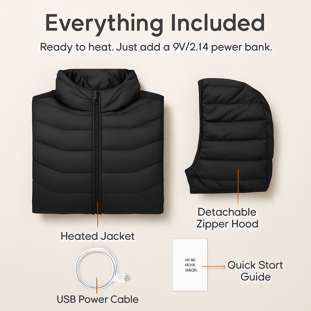 Heated Jacket - Lightweight Hooded Coat for Winter Warmth
