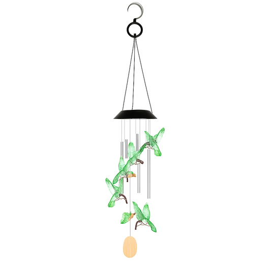 Solar Hummingbird Wind Chime with Aluminum Tubes 7 Color Changing Wind Chime for Outside IPX4 Waterproof Outdoor Garden Yard Decor