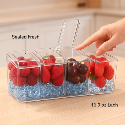 Ice Chilled Condiment Caddy with 5 Trays and Lids