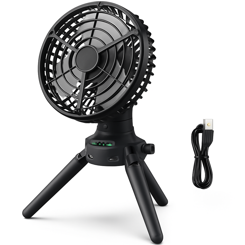 Foldable Camping Fan with Oscillating Tripod and USB Power