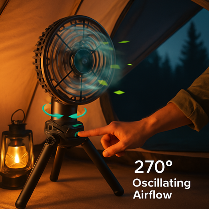 Foldable Camping Fan with Oscillating Tripod and USB Power