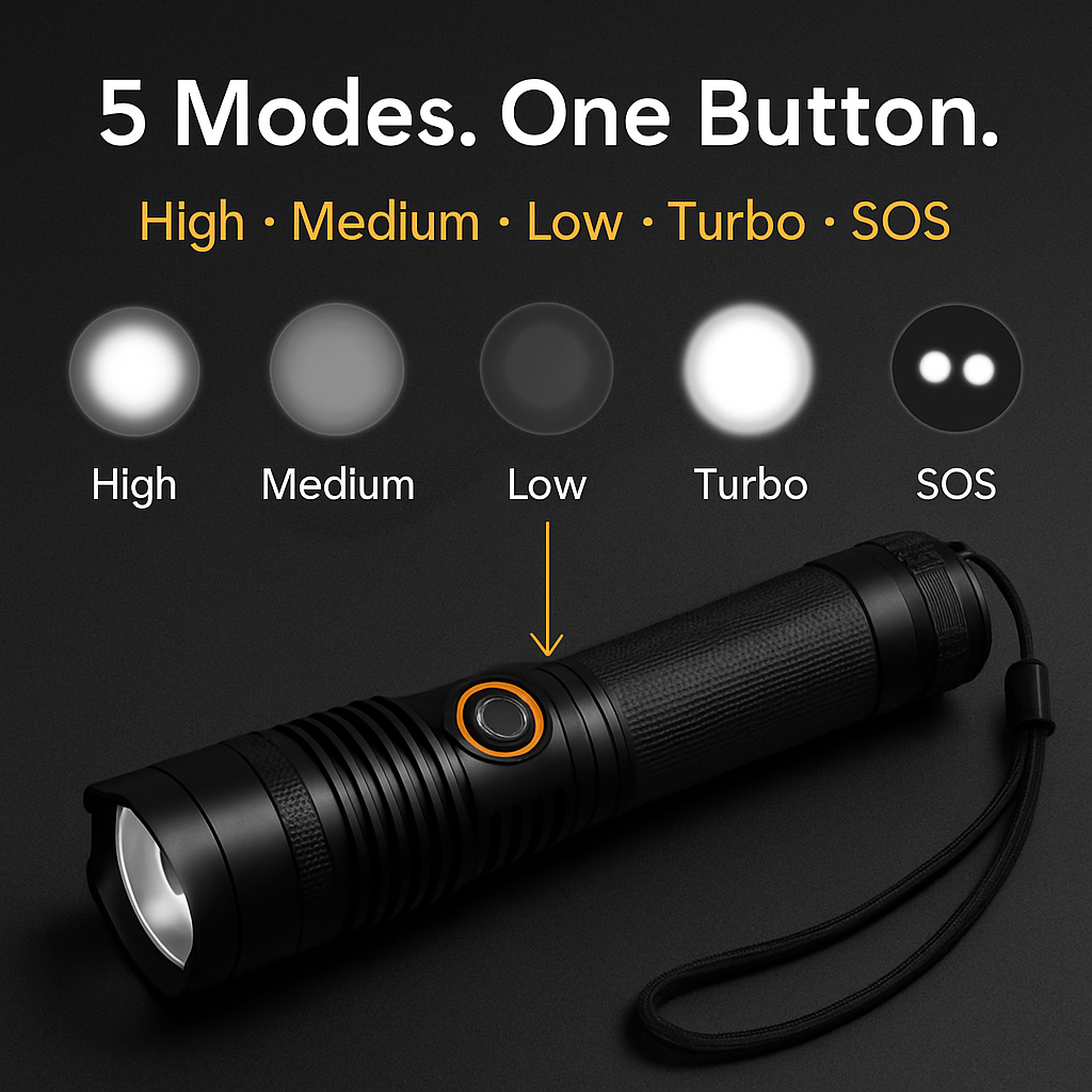 Tactical LED Flashlight Zoomable Spotlight for Outdoor Use