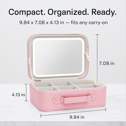 Travel Makeup Bag with LED Mirror - Blue