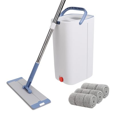 Mop Bucket with Wringer Set for Flat Floors - 3 Pads