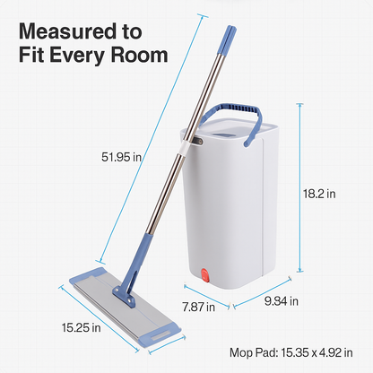 Mop Bucket with Wringer Set for Flat Floors - 3 Pads