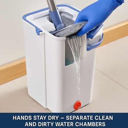 Mop Bucket with Wringer Set for Flat Floors - 3 Pads