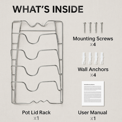 Pot Lid Rack Organizer for Cabinet Door and Wall Mount