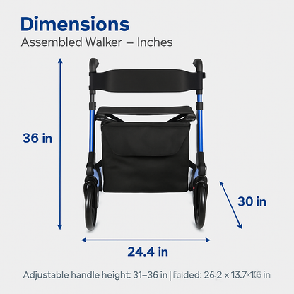 Rollator Walker with Seat and Backrest, Foldable