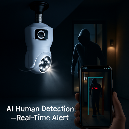 Dual Lens Security Camera with Night Vision and AI