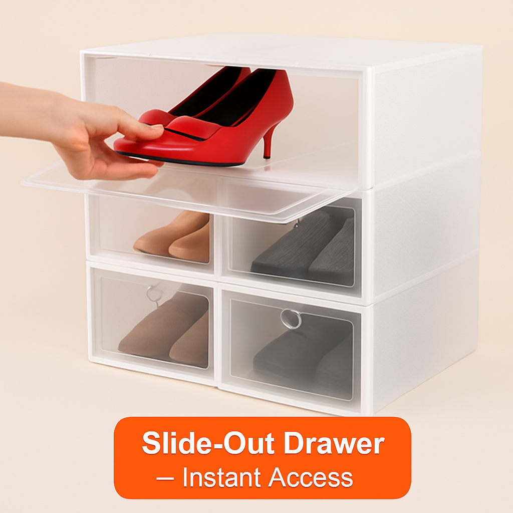 Collapsible Shoe Box Stackable Organizer - White