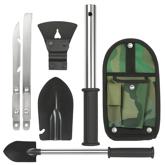 6-in-1 Multi Tool Survival Kit Shovel Knife Axe Saw Nail Puller w/ Pouch Outdoor Gear Camping