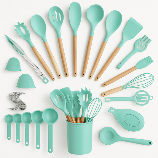 Kitchen Utensils Set with Holder - Spatulas & Spoons