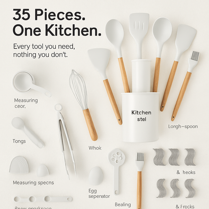 Kitchen Utensils Set with Holder - Spatulas & Spoons