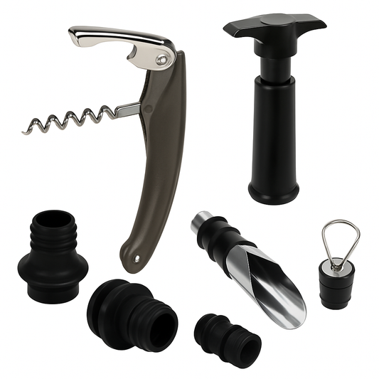 5 Pcs Wine Bottle Opener Set Wine Accessories Kit w/ Corkscrew Pourer Stopper Vacuum Pump for Home Use Sommeliers Waiters Bartenders
