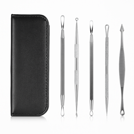 5 Pcs Blackhead Remover Kit Pimple Comedone Extractor Tool Set Stainless Steel Facial Acne Blemish Whitehead Popping Zit Removing for Nose Face Skin C