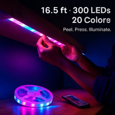 300 LEDs Strip Lights 5M/16.5ft 20 Colors RGB LED Strip IP65 Waterproof w/ Remote