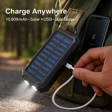 Solar Power Bank with Dual USB Ports and Compass