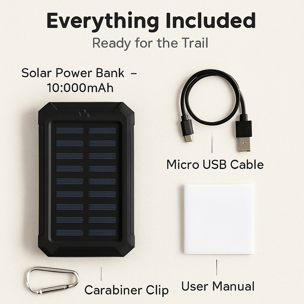 Solar Power Bank with Dual USB Ports and Compass