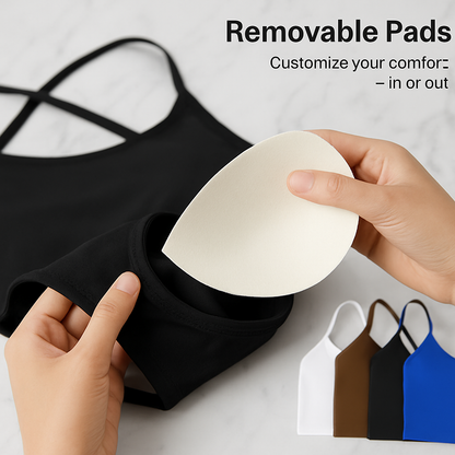 Cross Back Padded Sports Bra with Removable Pads