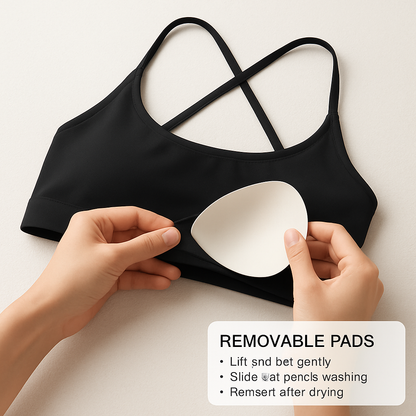 Cross Back Padded Sports Bra with Removable Pads