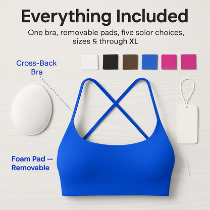 Cross Back Padded Sports Bra with Removable Pads