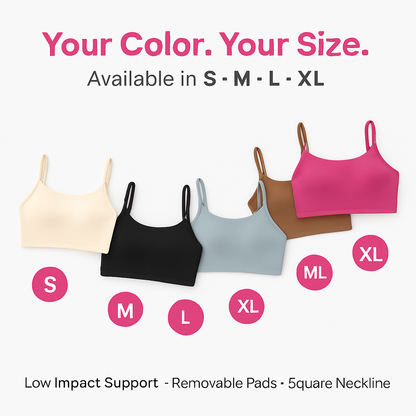 Women Sport Bras with Removable Pads, Low-Impact Square Neck