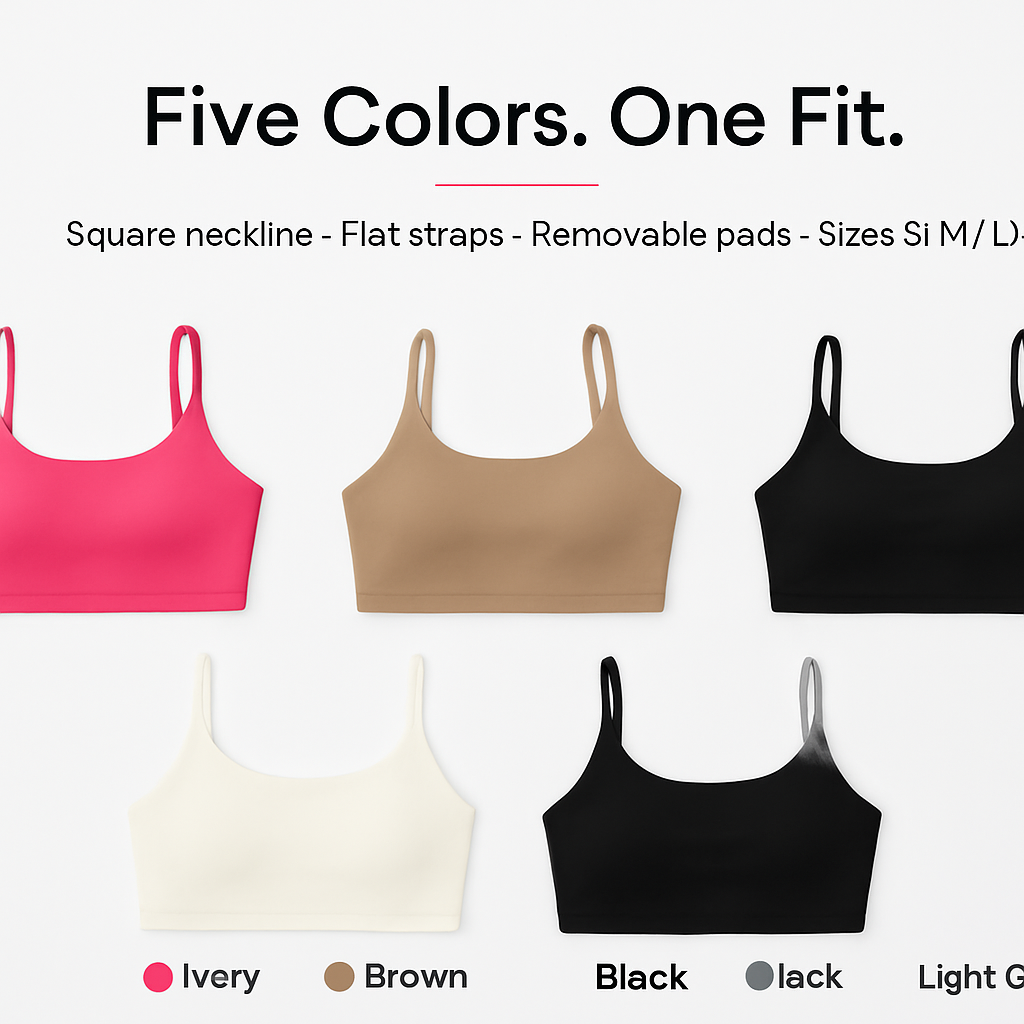 Women Sport Bras with Removable Pads, Low-Impact Square Neck