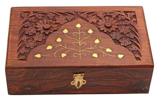 Sheesham Handmade Carved Wood Jewelry Box from India