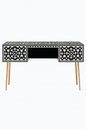 Black & White Bone Inlay Console Desk with Gold Metal Legs