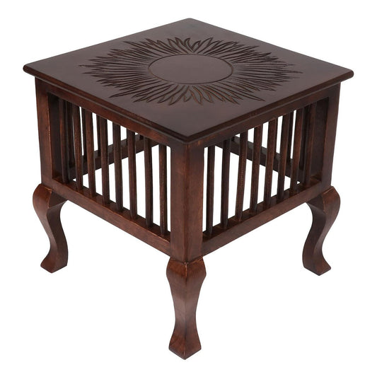 Handmade Wooden Stool and Side Table Set – Brown