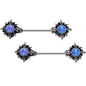 14G 5/8 Blue Synthetic Opal Tribal Sun Barbell Nipple Ring Set