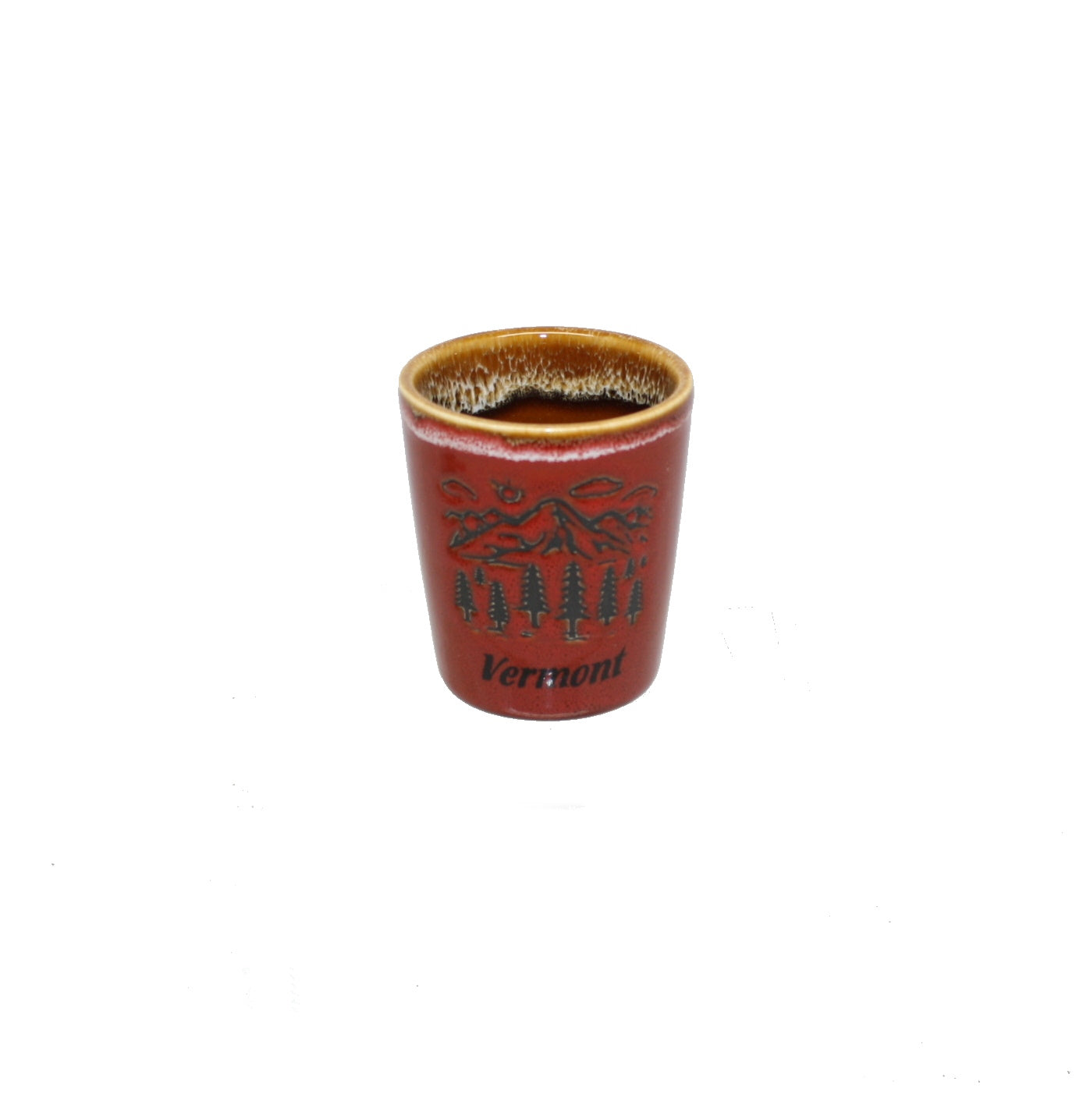 Mountain Scene Oval Drip - Ceramic Shotglass - Red