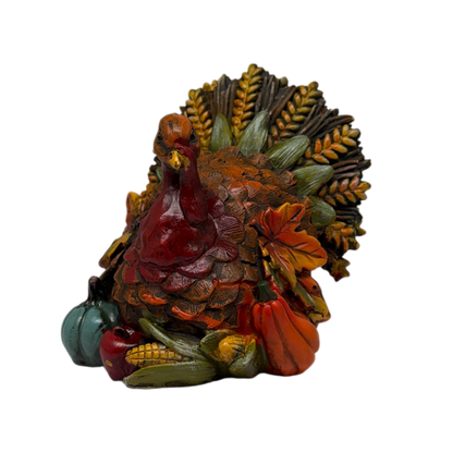 Resin Bountiful Harvest Turkey Figurine Looking Left